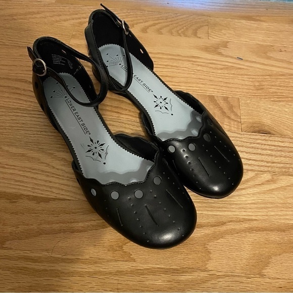 Vintage Lower East Side Black Shank Flats Sz 9 Cut Out Scalloped Edge - Picture 2 of 7